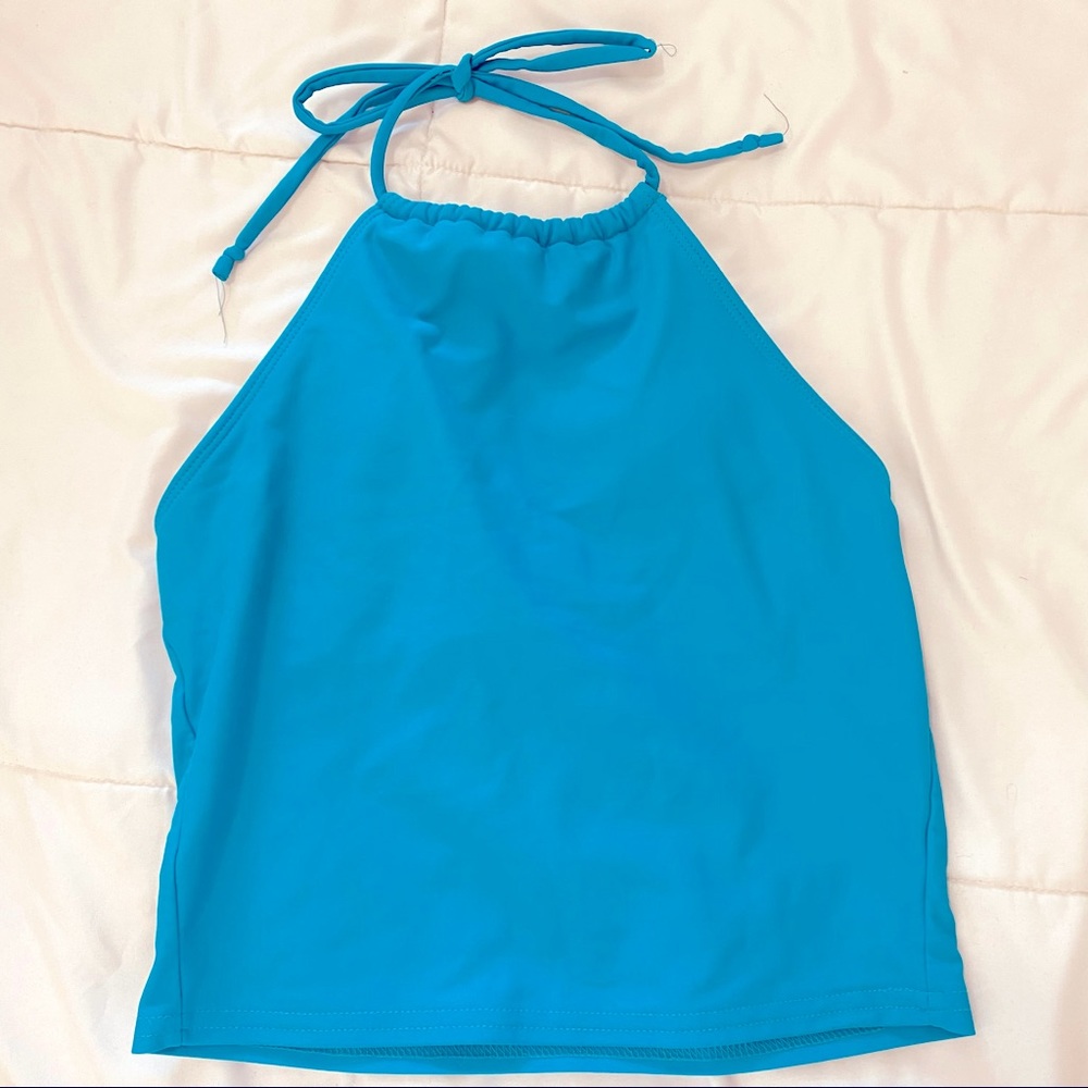 Kortni Jeane turquoise blue halter crop swim top